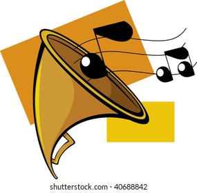Illustration of old music instruments with speaker and notes	