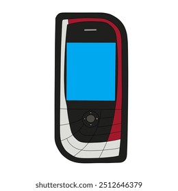 Ilustração de um velho celular Nokia 7610 em preto e vermelho