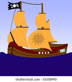illustration old pirate ship