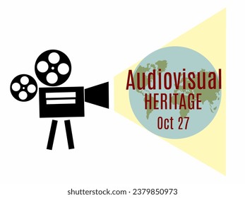 Illustration of an Old projector with the cinema lights. Isolated on white . Audiovisual heritage Oct 27. 