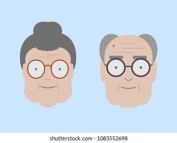 Illustration of Old Retired Man and Women Face Icon