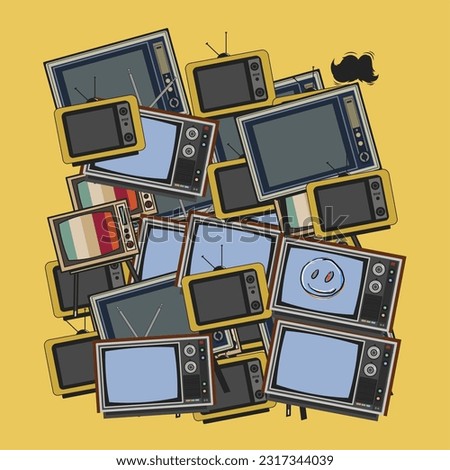illustration of old school tvs piled up on top of each other. 