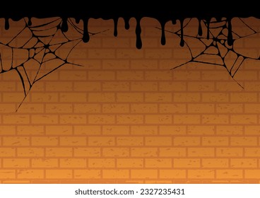 Illustration of old spider web on brick background, vector illustration