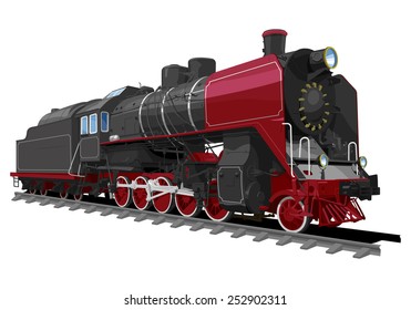 illustration of a old steam locomotive isolated on white background. Solid fill only, no gradients.