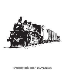 
Illustration of an old steam locomotive moving