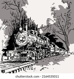 Illustration Old Steam Locomotive Stylized Engraving Stock Vector 