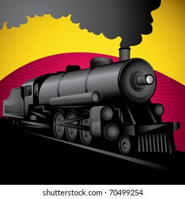 Illustration of old stylized locomotive. Vector illustration.