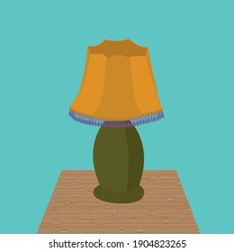 Illustration of old table lamp on a wooden table.