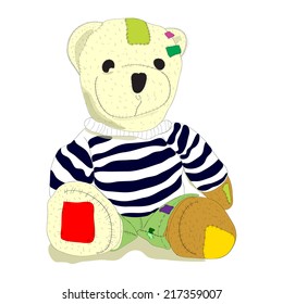 Illustration of  old torn toy. Toy teddy bear.