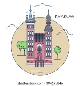 The illustration of old town in the Poland with the towers, church and gothic houses. 100% vector, easy to edit and use.  