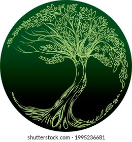 Illustration of an Old tree with deciduous leaves and roots logo design - Tree of life logo design inspiration, 