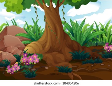 Illustration of an old tree at the jungle