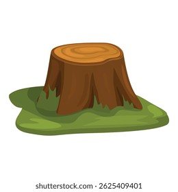 Illustration of an old tree stump surrounded by grass, isolated on white