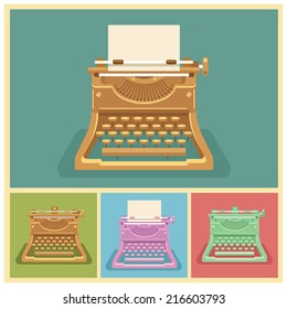 Illustration of old typewriter in various color