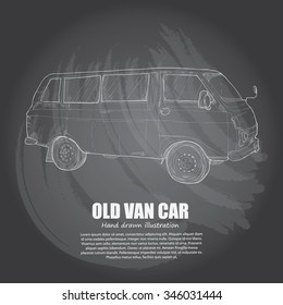 illustration of old van car. chalk drawing