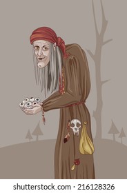 Illustration of old witch