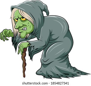 The Illustration Of The Old Witcher With The Green Skin And Using Cloak And Wooden Stick