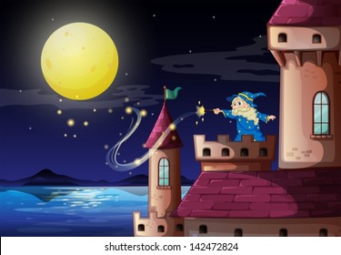Illustration of an old wizard at the castle port