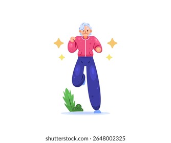 illustration of an old woman jogging. grandma exercising. elderly people. healthy lifestyle and activity. exercise and wellness. flat style character design. asset elements