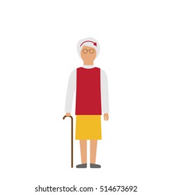 Illustration Old Woman Walking with Cane Isolated on White Background - Vector