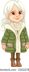 Illustration of an old woman wearing a winter outfit