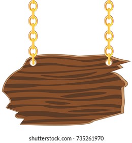 Illustration of an old wooden sign suspended on chains