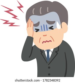 Ilustración de un trabajador anciano con dolor de cabeza