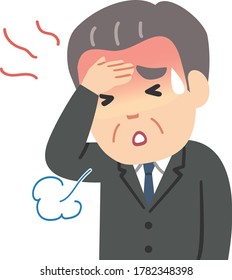 Ilustración de un viejo trabajador con un traje con fiebre