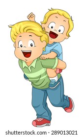 Illustration of an Older Brother Giving His Younger Brother a Piggy Back Ride