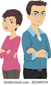 Illustration of an Older Couple with Their Backs Turned Against Each Other