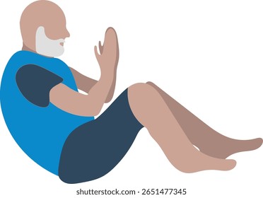 Ilustração de um homem mais velho segurando uma pose de ioga para fortalecer os músculos abdominais e melhorar o equilíbrio.