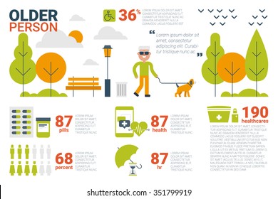 Illustration of older person infographic concept with icons and elements