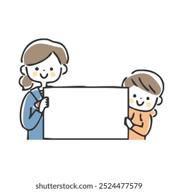 Illustration of an older sister and younger brother holding a message board.