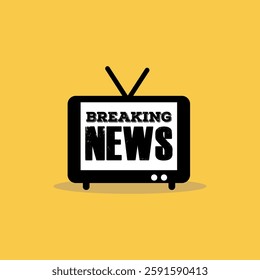 Illustration of an old-fashioned television broadcasting breaking news. News bulletin concept.