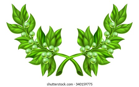 An illustration of olive branches, the symbol of peace, crossed like a wreath