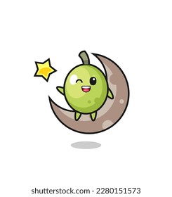 illustration of olive cartoon sitting on the half moon , cute style design for t shirt, sticker, logo element