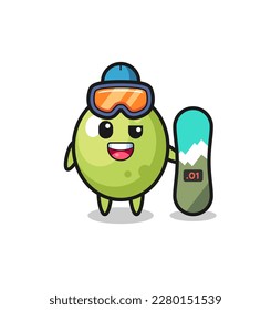 Illustration of olive character with snowboarding style , cute style design for t shirt, sticker, logo element