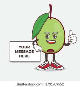 An illustration of Olive Fruit cartoon mascot character with whiteboard