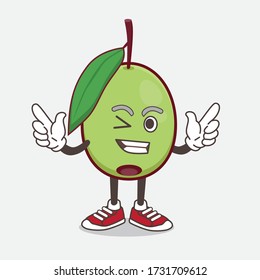 An illustration of Olive Fruit cartoon mascot character with Winking eye