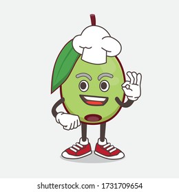 An illustration of Olive Fruit cartoon mascot character in a chef dress and white hat