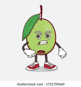 An illustration of Olive Fruit cartoon mascot character with angry face