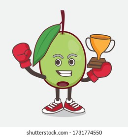 An illustration of Olive Fruit cartoon mascot character as Boxing winner