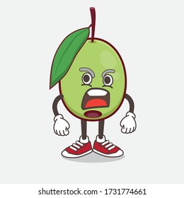 An illustration of Olive Fruit cartoon mascot character with angry face