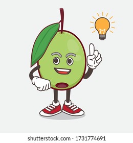 An illustration of Olive Fruit cartoon mascot character get an idea