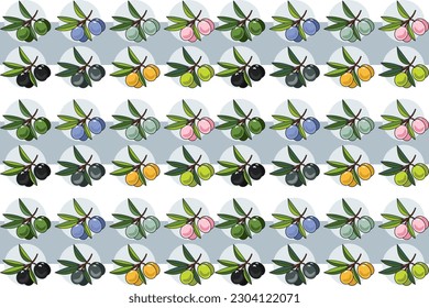 Illustration of Olive fruits with circle on grey color ber background.