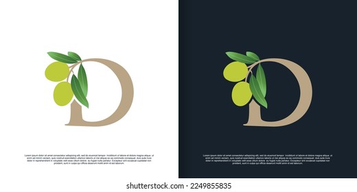 Illustration of olive letter logo D unique concept Premium Vector