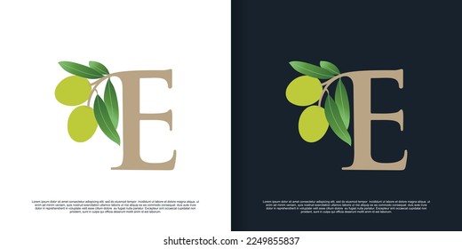 Illustration of olive letter logo E unique concept Premium Vector