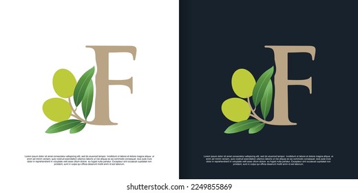 Illustration of olive letter logo F unique concept Premium Vector