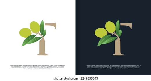 Illustration of olive letter logo T unique concept Premium Vector