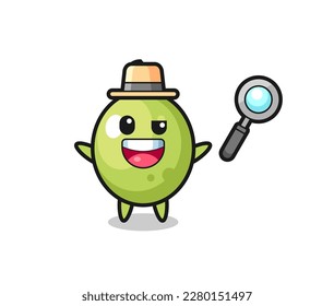 illustration of the olive mascot as a detective who manages to solve a case , cute style design for t shirt, sticker, logo element